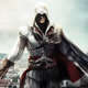 An assassin from Assassin's Creed holds out his arm with a dagger in either one.